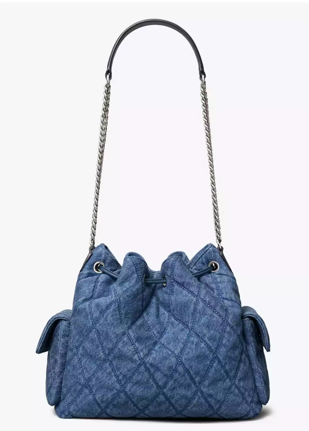 Tory Burch Charlie Quilted Denim Drawstring Shoulder Bag