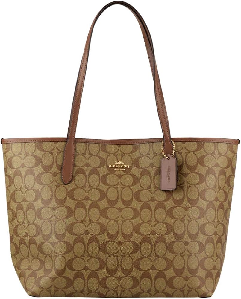 Coach City Tote Bag In Signature Canvas Khaki Saddle dark