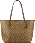 Coach City Tote Bag In Signature Canvas Khaki Saddle dark