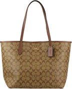 Coach City Tote Bag In Signature Canvas Khaki Saddle dark