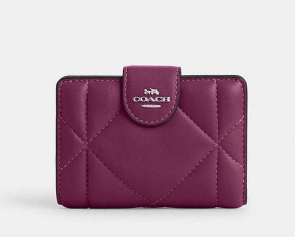 Coach Medium Corner Zip Wallet With Puffy Diamond Quilting - Deep Berry