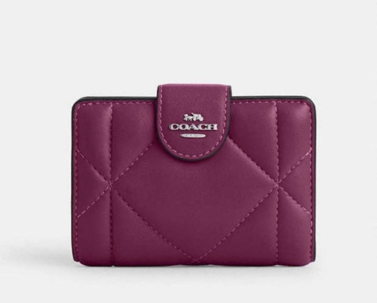 Coach Medium Corner Zip Wallet With Puffy Diamond Quilting - Deep Berry