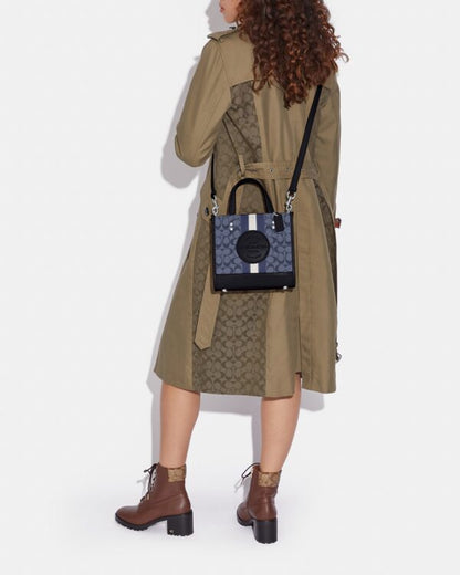 Coach Dempsey Tote 22 In Signature Jacquard With Stripe And Coach Patch in Navy