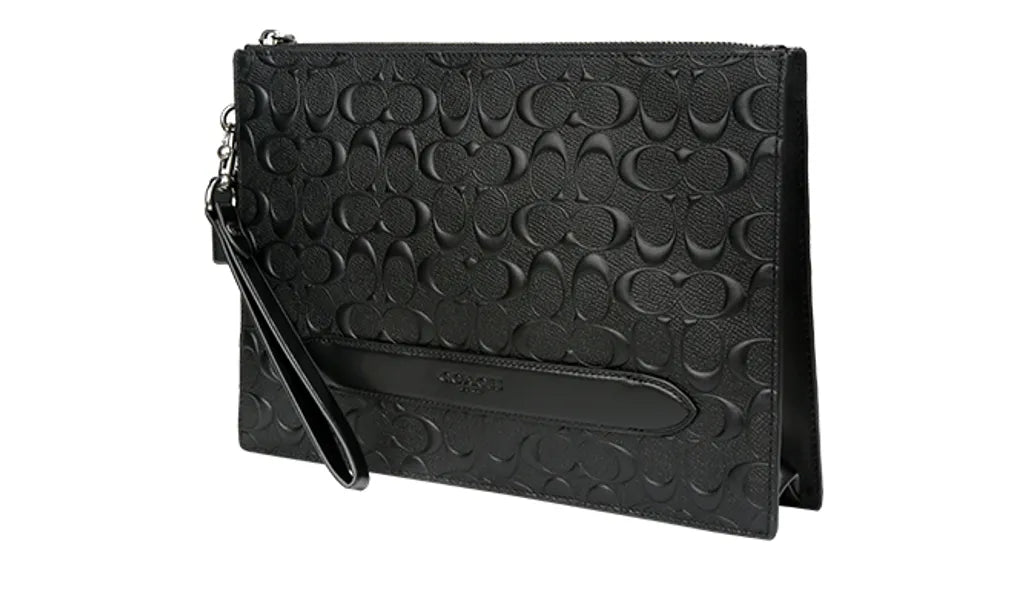 Coach Structured Pouch Leather Signature Debossed Black