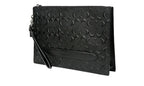 Coach Structured Pouch Leather Signature Debossed Black