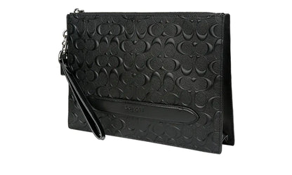 Coach Structured Pouch Leather Signature Debossed Black