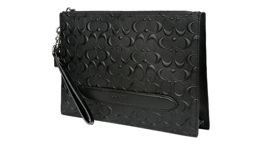 Coach Structured Pouch Leather Signature Debossed Black