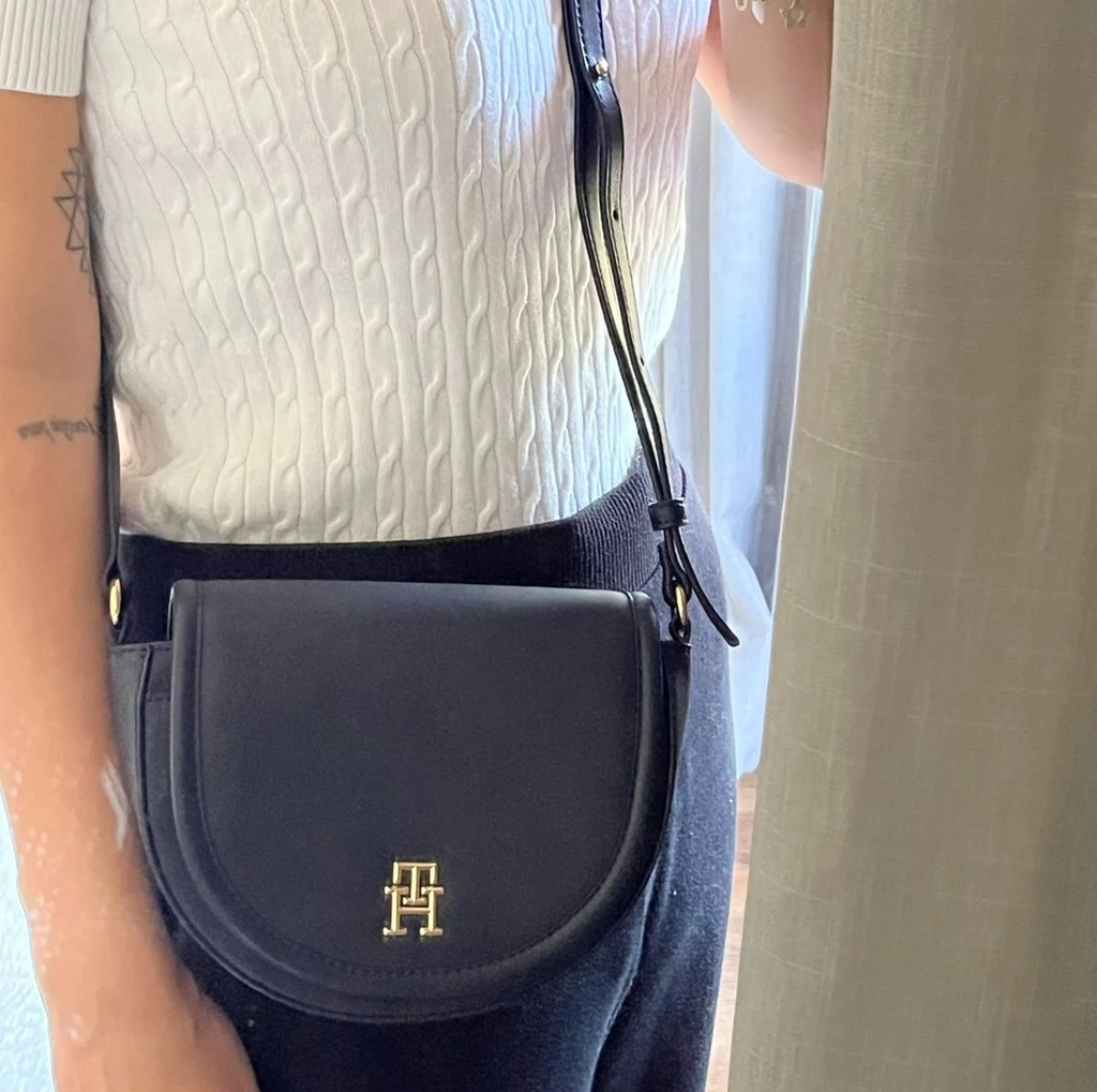 Tommy Hilfiger Navy Blue Crossbody Bag with Gold Logo