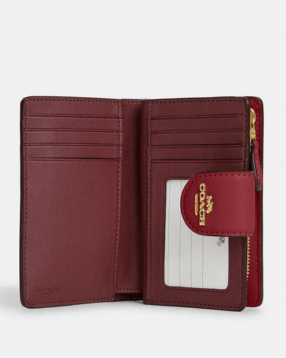 Coach Medium Corner Zip Wallet With Signature Leather in dark red