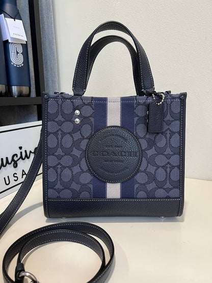 Coach Dempsey Tote 22 In Signature Jacquard With Stripe And Coach Patch in Navy