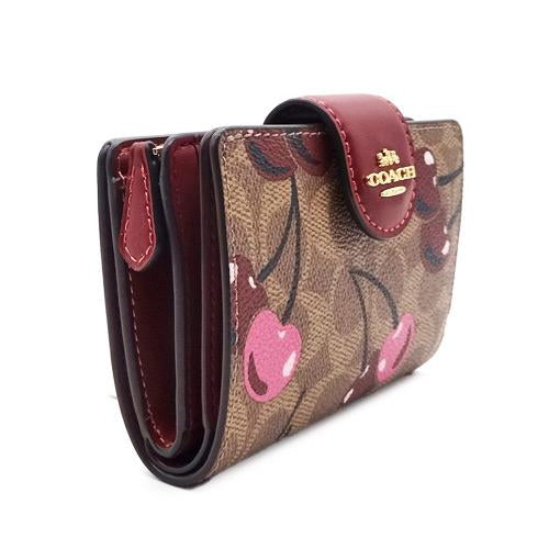 Coach Medium Corner Zip Wallet in Signature Canvas with Cherry Print.