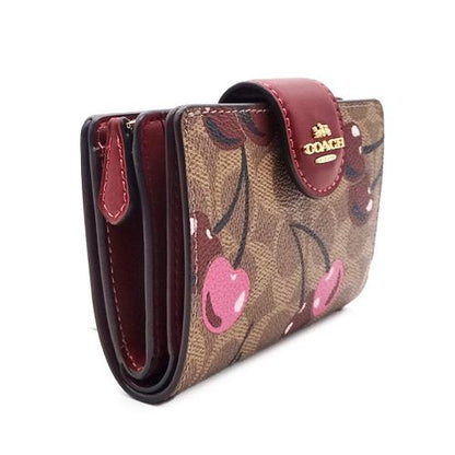 Coach Medium Corner Zip Wallet in Signature Canvas with Cherry Print.