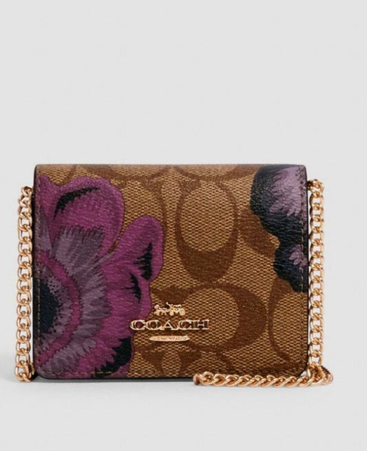 Coach Mini Wallet In Signature Canvas With Kaffe Fassett Print Purple Multi