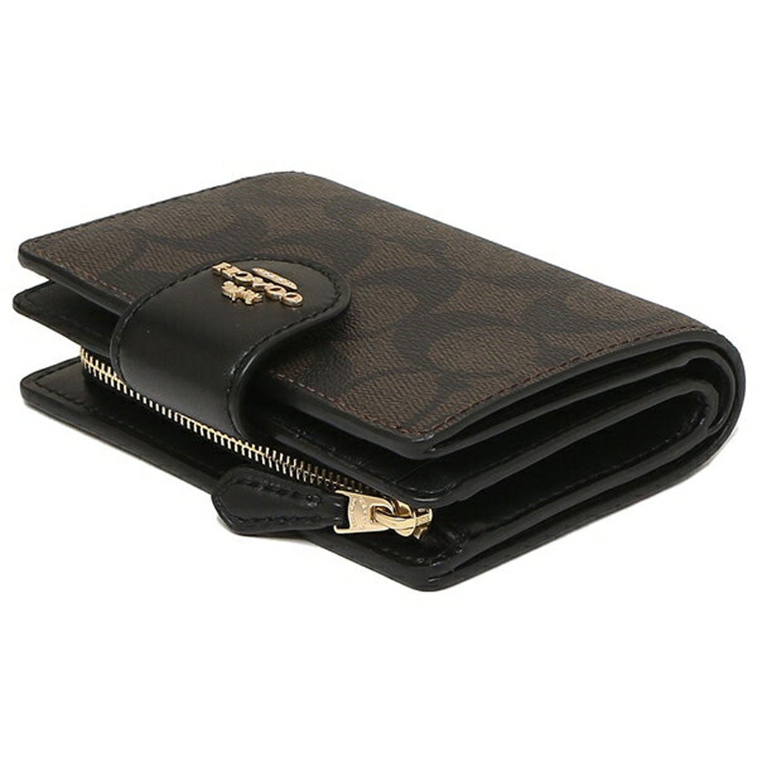 Coach Medium Corner Zip Wallet In Signature Canvas dark brown