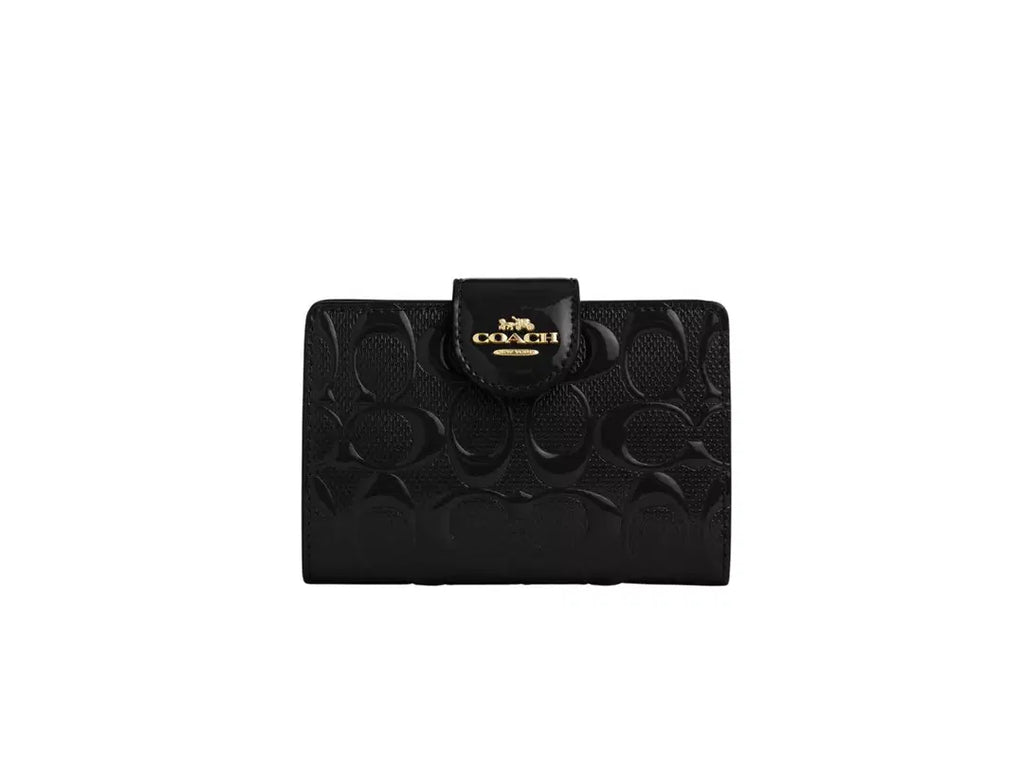 Coach Medium Corner Zip Wallet In Signature Leather - Black