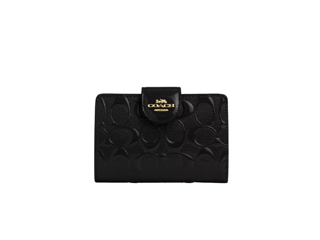 Coach Medium Corner Zip Wallet In Signature Leather - Black