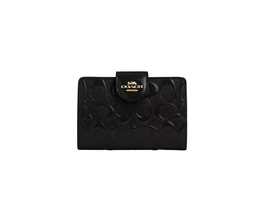 Coach Medium Corner Zip Wallet In Signature Leather - Black