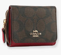 Coach Small Trifold Wallet In Signature Canvas Brown Red
