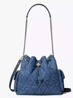 Tory Burch Charlie Quilted Denim Drawstring Shoulder Bag