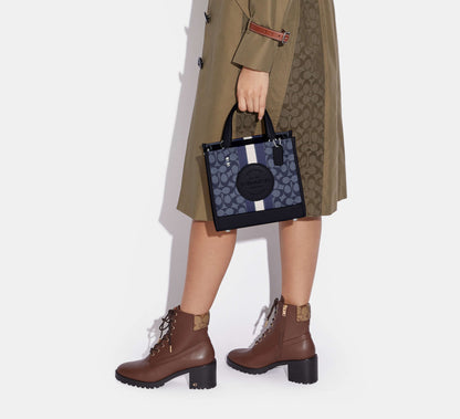 Coach Dempsey Tote 22 In Signature Jacquard With Stripe And Coach Patch in Navy