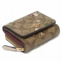 Coach Small Trifold Wallet In Signature Canvas Floral Khaki Brown