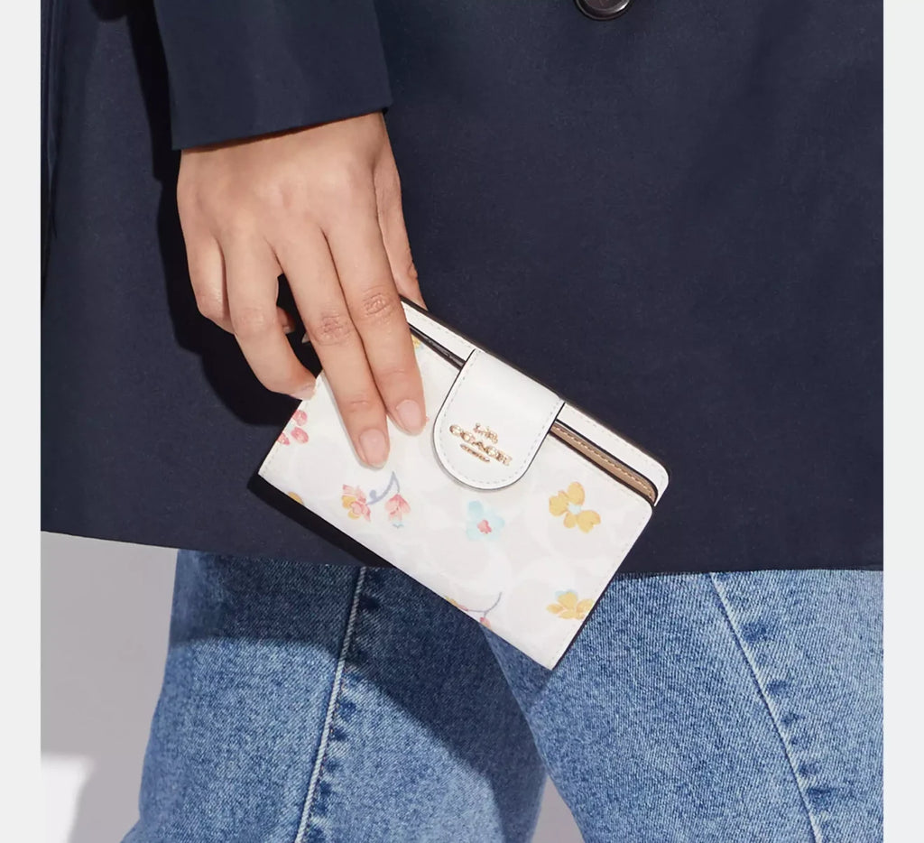 Coach Medium Corner Zip Wallet In Signature Canvas With Mystical Floral Print