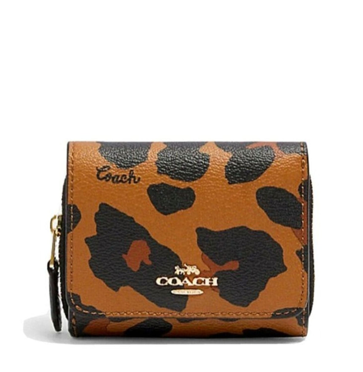 Coach Small Trifold Wallet With Leopard Print