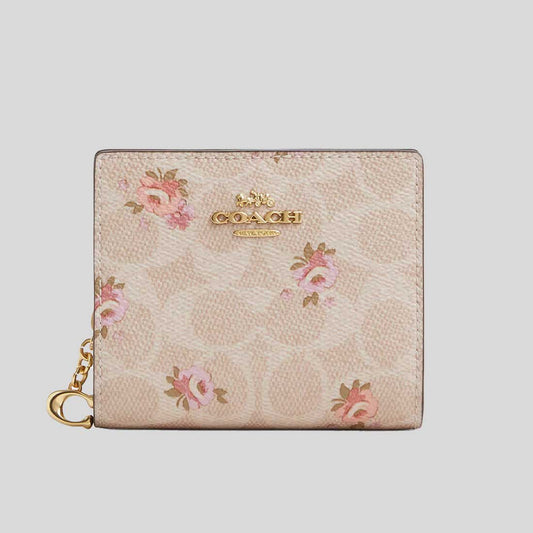 COACH Snap Wallet In Signature Canvas With Floral Print Sand Multi