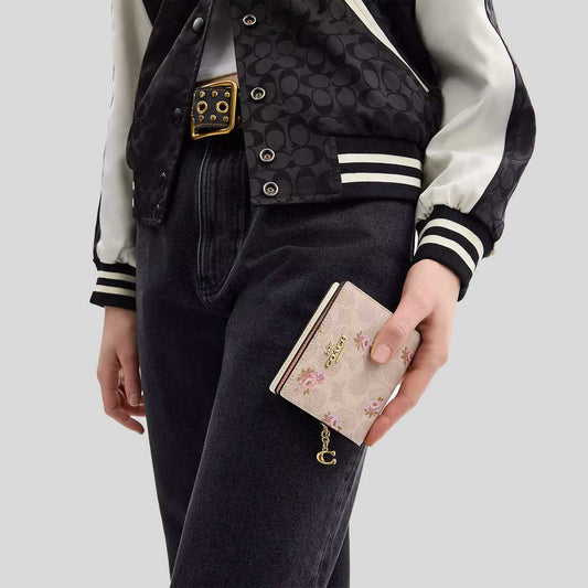COACH Snap Wallet In Signature Canvas With Floral Print Sand Multi