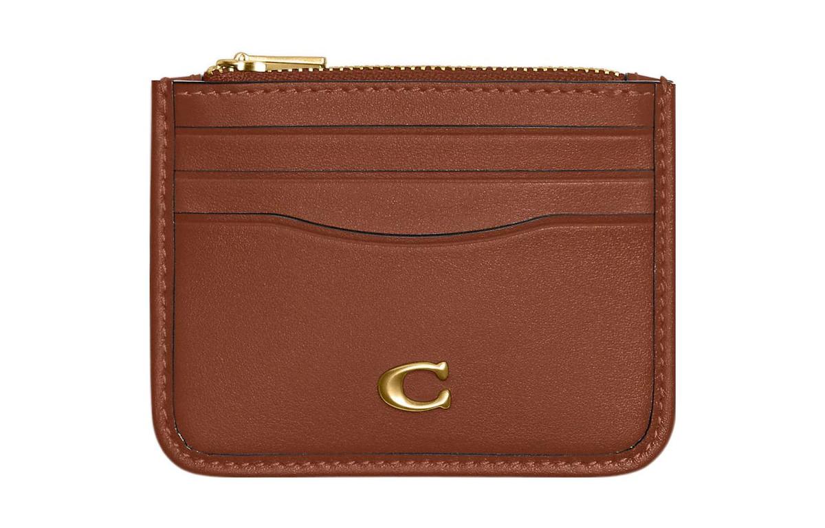 Coach Card Case Cow Leather Card Holder Mini Women's Brown