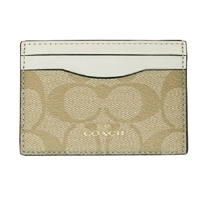 Coach Card Case in Signature Canvas, Khaki/Chalk