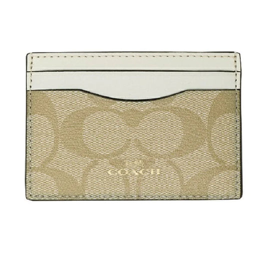 Coach Card Case in Signature Canvas, Khaki/Chalk