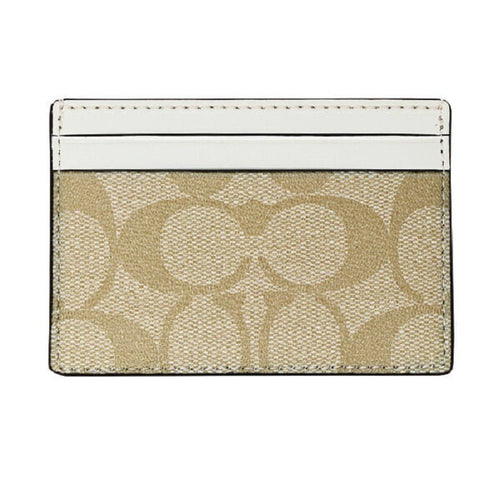 Coach Card Case in Signature Canvas, Khaki/Chalk