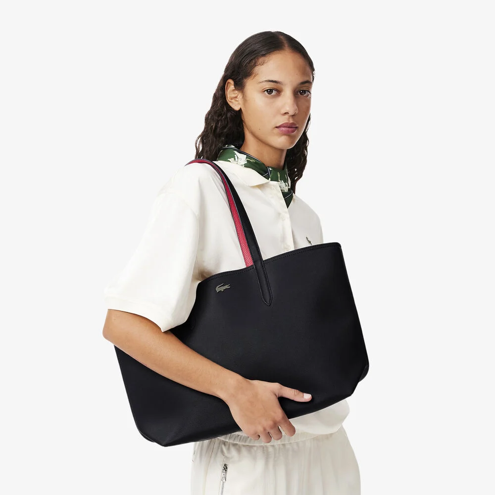 ‏Lacoste Anna Reversible Tote   With Pouch Black / Red