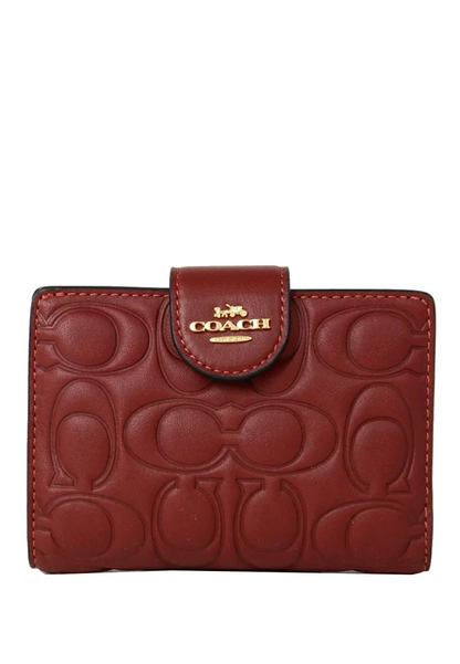 Coach Medium Corner Zip Wallet With Signature Leather in burgundy