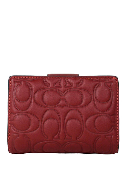 Coach Medium Corner Zip Wallet With Signature Leather in burgundy